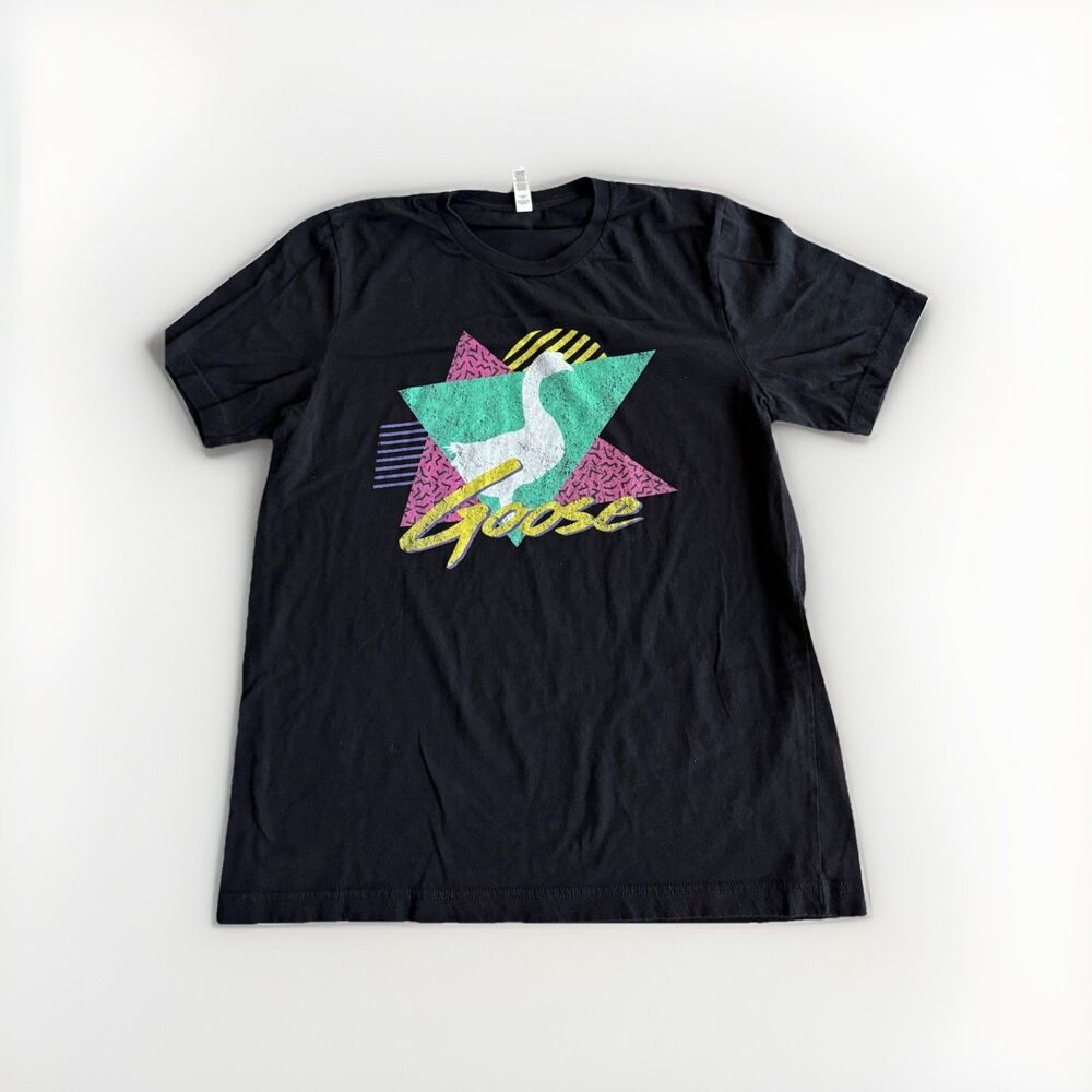 Goose Retro Black Graphic Logo Crew Neck Short Sleeve T-Shirt Men's L